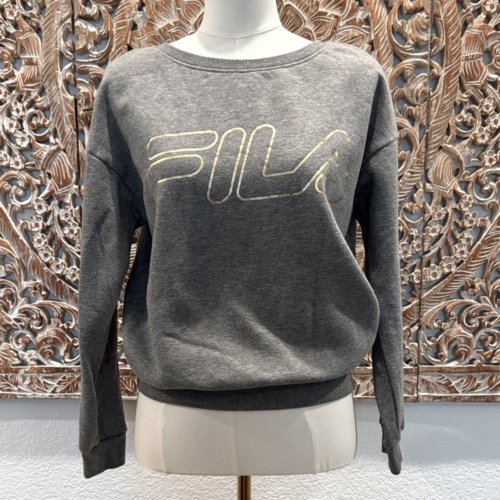 FILA Sweatshirt Grey w/ Gold Zipper Detail on Back- size M